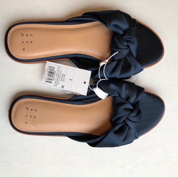Stacia navy knotted satin slider mule sandals - Picture 2 of 7